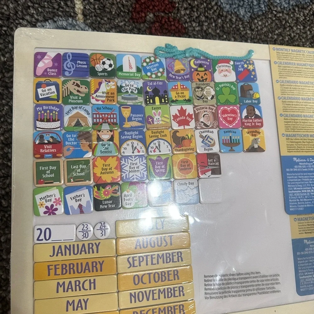 New Melissa & Doug LARGE Colorful Magnetic Calendar Wood Wall Hang 112 Magnets